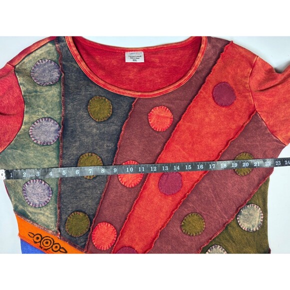 Greater Good Patchwork Boho Top XXL Red Colorful Rainbow Artsy Hippie Raw Edge - Picture 8 of 14